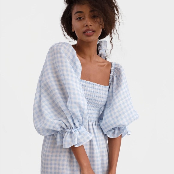 Atlanta Linen Dress in Blue Vichy - Picture 6 of 8